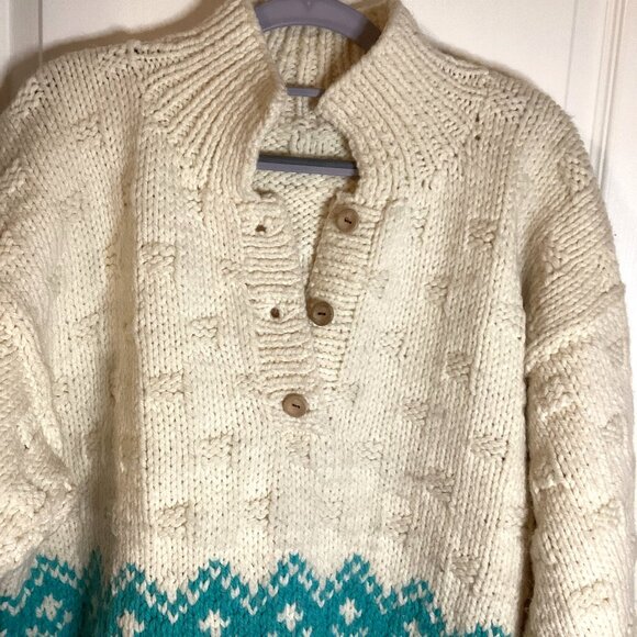 Handmade Hand Knitted Chunky Warm Thick Sweater Fishermen Turtleneck Oversized - Picture 2 of 8